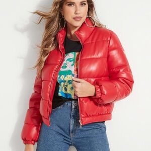 NEW GUESS Valetta Faux-Leather Puffer Jacket